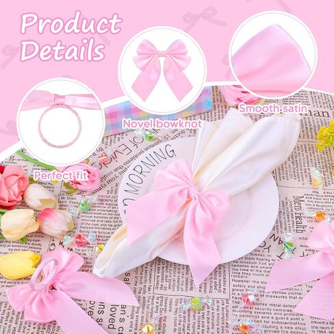 Bow Napkin Ring Set of 12, Pink Napkin Ring Holder Satin Pink Bow Napkin Buckle Bowknot Dinner Table Ring for Bow Party Decorations Coquette Party Bachelorette Bridal Baby Shower Wedding in Kuwait