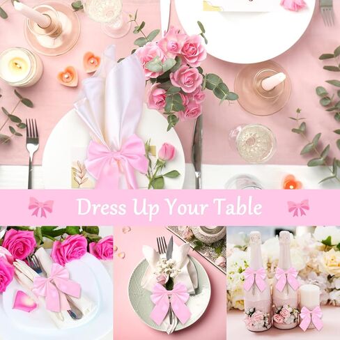 Bow Napkin Ring Set of 12, Pink Napkin Ring Holder Satin Pink Bow Napkin Buckle Bowknot Dinner Table Ring for Bow Party Decorations Coquette Party Bachelorette Bridal Baby Shower Wedding in Kuwait