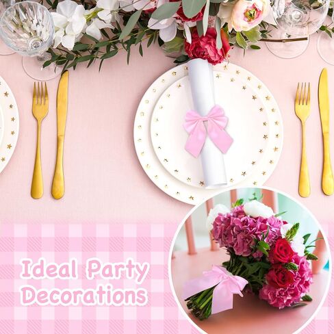 Bow Napkin Ring Set of 12, Pink Napkin Ring Holder Satin Pink Bow Napkin Buckle Bowknot Dinner Table Ring for Bow Party Decorations Coquette Party Bachelorette Bridal Baby Shower Wedding in Kuwait