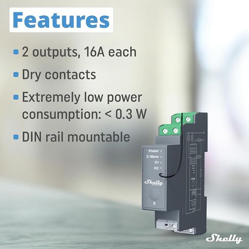 شيلي ويف برو 2 الولايات المتحدة | Z-Wave 2-Channel Smart Relay Switch مع جهات اتصال جافة| دين السكك الحديدية | أتمتة المنزل | Z-موجة مكرر | توافق عالي | سهلة التركيب | تطبيق آي أو إس أندرويد in Kuwait