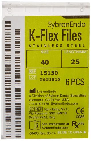 15150 Endo Hand K-Flex File, 0.02 mm Taper, 25 mm Length, Stainless Steel, 40 Tip Size, Black (Pack of 6) in Saudi Arabia