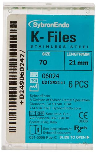 6024 Endo Hand K-File, 0.02mm Taper, 21mm Length, Stainless Steel, 70 Tip Size, Green, Pack of 6 in Saudi Arabia