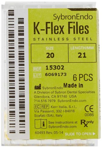 15302 Endo Hand K-Flex File, 0.02 mm Taper, 21 mm Length, Stainless Steel, 20 Tip Size, Yellow (Pack of 6) in Saudi Arabia