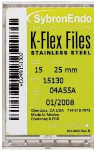 15162 Endo Hand K-Flex File, 0.02 mm Taper, 25 mm Length, Stainless Steel, 55 Tip Size, Red (Pack of 6) in Saudi Arabia
