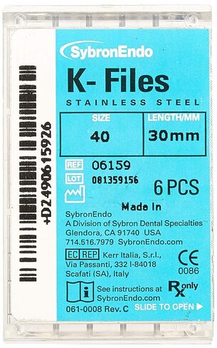 6159 Endo Hand K-File, 0.02 mm Taper, 30 mm Length, Stainless Steel, #40 Tip Size, Black (Pack of 6) in Saudi Arabia