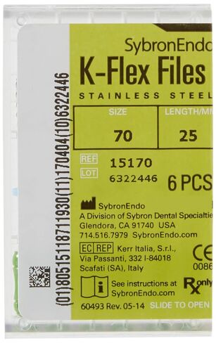 15170 Endo Hand K-Flex File, 0.02 mm Taper, 25 mm Length, Stainless Steel, #70 Tip Size, Green (Pack of 6) in Saudi Arabia
