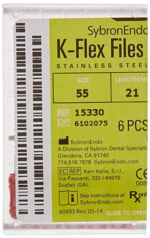 مبرد Endo Hand K-Flex 15330، مستدق 0.02 مم، طول 21 مم، من الفولاذ المقاوم للصدأ، حجم الطرف #55، أحمر (عبوة من 6 قطع) in Saudi Arabia