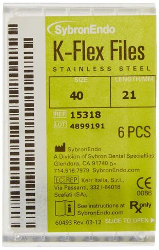 15318 Endo Hand K-Flex File, 0.02mm Taper, 21mm Length, Stainless Steel, 40 Tip Size, Black, Pack of 6 in Saudi Arabia