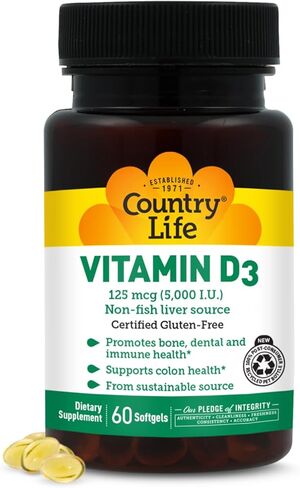 Country Life, Vitamin D3 5000 IU, Supports Healthy Bones, Teeth and Immune System, Daily Supplement, 60 ct in Saudi Arabia