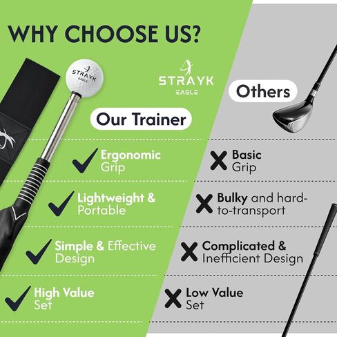 Retractable Golf Swing Trainer Aid Non-Slip Rubber Grip - Posture Support Training Arm Band - Premium Carry Bag - Tempo Training Aid - Swing Tempo and Alignment Practice in Saudi Arabia