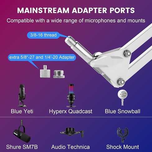 حامل جداري لميكروفون أبيض، حامل جداري بذراع ميكروفون متوافق مع Shure Rode Logitech Blue Yeti وRazer وHyperX Mic للبث والبودكاست والبث والألعاب in Saudi Arabia