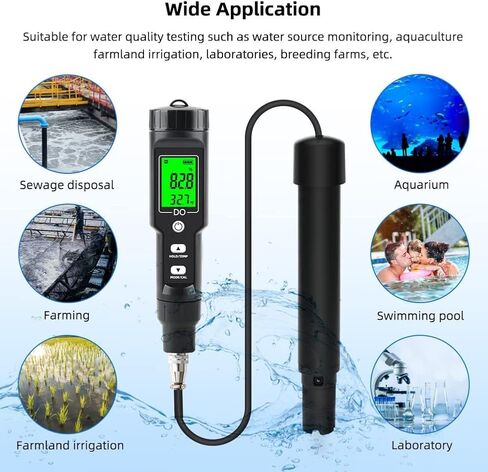 Water Quality Tester, Digital Dissolved Oxygen Meter Oxygen Analyzer, Concentration Tester 0.0-40.0mg/L Dissolved Oxygen Test Dissolved Oxygen Detector in Saudi Arabia