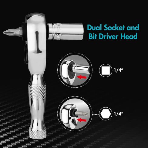 DURATECH 1/4-Inch Stubby Ratchet Wrench, Socket&Bit Driver, 72-Tooth, Chrome Alloy Made, Chrome Plated Finish in Saudi Arabia