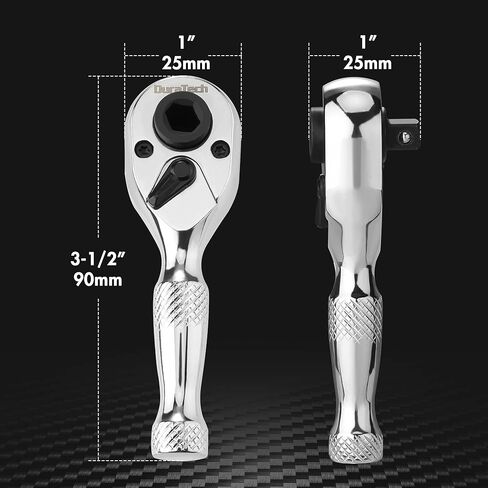 DURATECH 1/4-Inch Stubby Ratchet Wrench, Socket&Bit Driver, 72-Tooth, Chrome Alloy Made, Chrome Plated Finish in Saudi Arabia