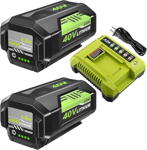 6.0Ah Replacement for Ryobi 40V Battery and Charger Compatible with Ryobi 40v Lithium Battery OP4040 OP40401 OP4026 OP40261 OP4050 OP40601 Compatible with Ryobi Battery 40 Volt Cordless Power Tools in Kuwait