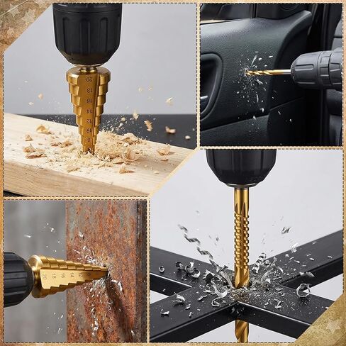 6PCS Step Drill Bit Set, Titanium Coated High Speed Steel Metal Drill Bits, Multiple Sizes Short Length Twist Drills Bits for Drilling Plastics, Wood, Thin Metal Sheets, Aluminum, DIY Enthusiasts in Saudi Arabia