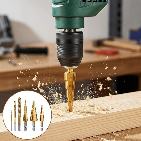 6PCS Step Drill Bit Set, Titanium Coated High Speed Steel Metal Drill Bits, Multiple Sizes Short Length Twist Drills Bits for Drilling Plastics, Wood, Thin Metal Sheets, Aluminum, DIY Enthusiasts in Saudi Arabia