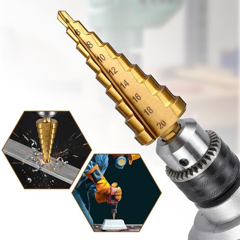 6PCS Step Drill Bit Set, Titanium Coated High Speed Steel Metal Drill Bits, Multiple Sizes Short Length Twist Drills Bits for Drilling Plastics, Wood, Thin Metal Sheets, Aluminum, DIY Enthusiasts in Saudi Arabia