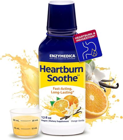 Enzymedica, Heartburn Soothe Liquid, Fast-Acting Antacid Alternative for Digestive Health, Sugar-Free with Alginates and Botanicals, Vanilla Orange Flavor, 12 fl oz in Saudi Arabia