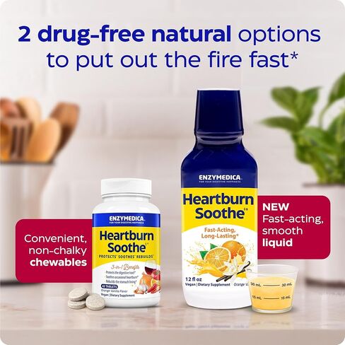 Enzymedica, Heartburn Soothe Liquid, Fast-Acting Antacid Alternative for Digestive Health, Sugar-Free with Alginates and Botanicals, Vanilla Orange Flavor, 12 fl oz in Saudi Arabia