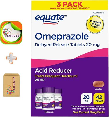 Equate Omeprazole 20 mg Acid Reducer, Delayed Release Tablets, 42 Count - Effective Heartburn Relief for Up to 24 Hours + Create Sticker in Saudi Arabia