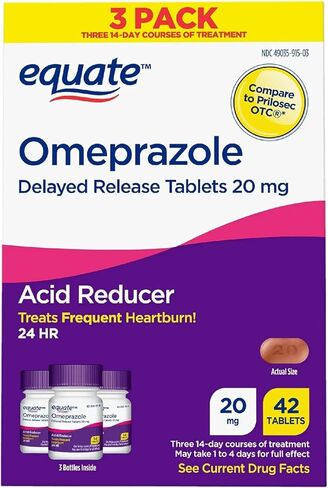Equate Omeprazole 20 mg Acid Reducer, Delayed Release Tablets, 42 Count - Effective Heartburn Relief for Up to 24 Hours + Create Sticker in Saudi Arabia