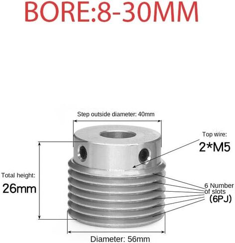 6PJ 6 Slots Diameter 56mm V Belt Wheel Pulley Multi-slot Pulley Multi-groove Wheel Multi-Wedge Belt PJ Pulley Bore 8-30mm(6PJ-D56-P10/3 * 1.4) in Kuwait