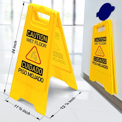 12 قطعة من لافتات الأرضيات المبللة ثنائية اللغة، علامات تحذير مزدوجة الجوانب بإطار على شكل حرف A للاستخدام التجاري الداخلي والخارجي، قابلة للطي وقوية للمطبخ وحمام السباحة والفندق وأماكن العمل in Kuwait