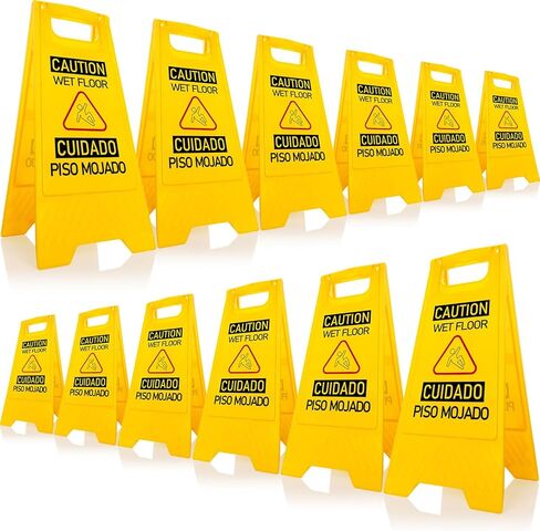 12-Pack Bilingual Caution Wet Floor Signs, A-Frame Double-Sided Warning Signs for Indoor & Outdoor Commercial Use, Foldable & Sturdy for Kitchen, Pool, Hotel and Workplace Safety in Saudi Arabia