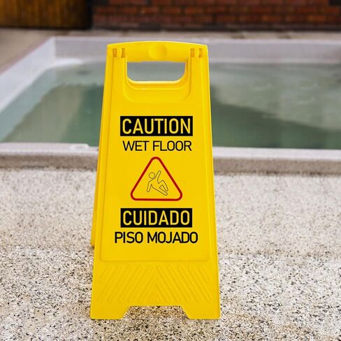 12 قطعة من لافتات الأرضيات المبللة ثنائية اللغة، علامات تحذير مزدوجة الجوانب بإطار على شكل حرف A للاستخدام التجاري الداخلي والخارجي، قابلة للطي وقوية للمطبخ وحمام السباحة والفندق وأماكن العمل in Kuwait