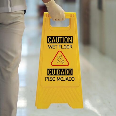 12-Pack Bilingual Caution Wet Floor Signs, A-Frame Double-Sided Warning Signs for Indoor & Outdoor Commercial Use, Foldable & Sturdy for Kitchen, Pool, Hotel and Workplace Safety in Saudi Arabia