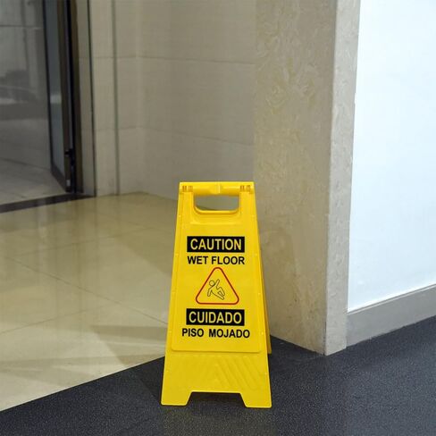 12-Pack Bilingual Caution Wet Floor Signs, A-Frame Double-Sided Warning Signs for Indoor & Outdoor Commercial Use, Foldable & Sturdy for Kitchen, Pool, Hotel and Workplace Safety in Saudi Arabia