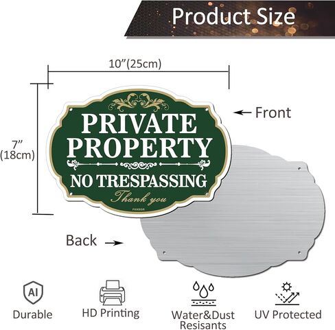 لافتة ممنوع التعدي على الممتلكات الخاصة، عبوتان، 10 × 7 بوصة (25 × 18 سم) علامة تحذير من الألومنيوم خالية من الصدأ، محمية من الأشعة فوق البنفسجية، مقاومة للبهتان in Kuwait