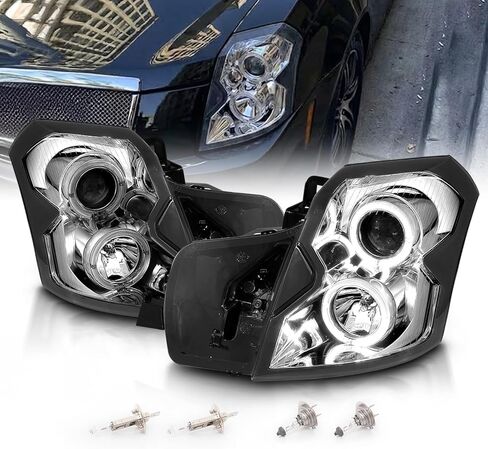 AmeriLite for 2003-2007 Cadillac CTS LED Halos Factory Black Projector Replacement Headlights Pair - Passenger and Driver Side in Saudi Arabia