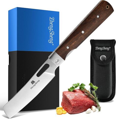 ZhengSheng Folding Chef Knife 4.8" Ultra Sharp 440A Stainless Steel Blade Natural Olive Handle Pocket Foldable Japanese Style Kitchen Knife for Outdoor Camping BBQ trip Cooking in Kuwait