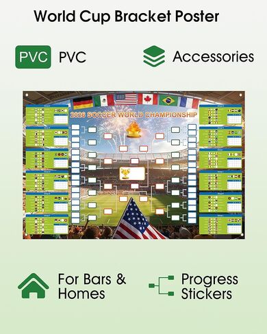 GAMSOD 2026 World Cup Schedule Poster – 39x59 Inches Tournament Bracket Wall Chart with Reusable National Flags Sticker& Hooks, DIY Predict Game Results, Great Soccer Fan Gift for Game Day Party in Saudi Arabia