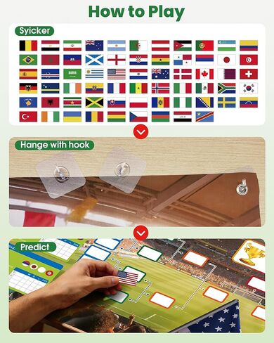 GAMSOD 2026 World Cup Schedule Poster – 39x59 Inches Tournament Bracket Wall Chart with Reusable National Flags Sticker& Hooks, DIY Predict Game Results, Great Soccer Fan Gift for Game Day Party in Saudi Arabia