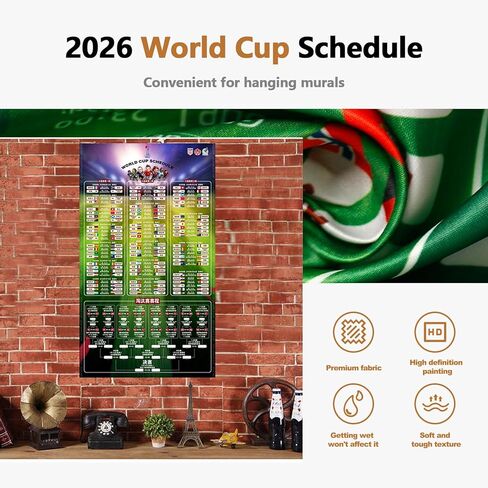لافتة جدول كأس العالم 2026 LXZNRQU - مخطط جداري كبير لبطولة كرة القدم - ملصق مطابق من القماش الناعم مع خطافات معلقة لحفلات المشاهدة والبار الرياضي وديكور المنزل (57 × 98 بوصة) in Kuwait