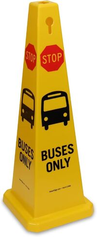 SmartSign 4-Sided Stop Buses Only Cone Sign with Symbols - 12.5" x 36", Tough Molded Plastic, Stackable Traffic Safety Cones, Insert Slots for Easy Use, 360-Degree Visibility, Yellow in Saudi Arabia