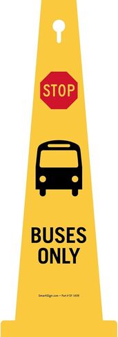 SmartSign 4-Sided Stop Buses Only Cone Sign with Symbols - 12.5" x 36", Tough Molded Plastic, Stackable Traffic Safety Cones, Insert Slots for Easy Use, 360-Degree Visibility, Yellow in Saudi Arabia
