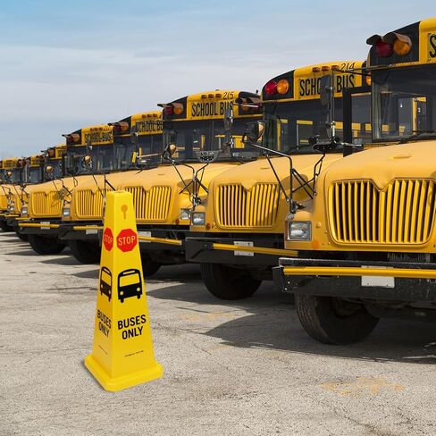 SmartSign 4-Sided Stop Buses Only Cone Sign with Symbols - 12.5" x 36", Tough Molded Plastic, Stackable Traffic Safety Cones, Insert Slots for Easy Use, 360-Degree Visibility, Yellow in Saudi Arabia