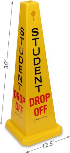 SmartSign 4-Sided Stop Buses Only Cone Sign with Symbols - 12.5" x 36", Tough Molded Plastic, Stackable Traffic Safety Cones, Insert Slots for Easy Use, 360-Degree Visibility, Yellow in Saudi Arabia
