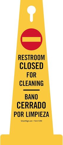 SmartSign 4-Sided Bilingual Restroom Closed for Cleaning Cone Sign with Symbol - 26.75" x 11", Tough Molded Plastic, Stackable Safety Cones, Insert Slots for Easy Use, 360-Degree Visibility, Yellow in Saudi Arabia