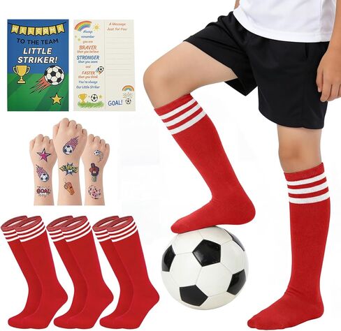 American Trends 3 Pairs Kids Soccer Baseball Socks Youth Boys Girls Long Socks with Soccer Tattoos and Greeting Card in Saudi Arabia