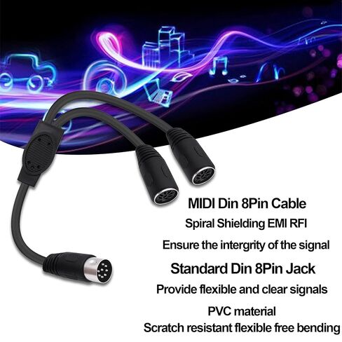 MIDI DIN 8 Pin Splitter Y Cable Adapter 8pin DIN 1 Male to 2 Female Extension Cord Wire for MIDI Keyboard Electric Piano TV Monitor Projecto-30cm/11.8in in Saudi Arabia