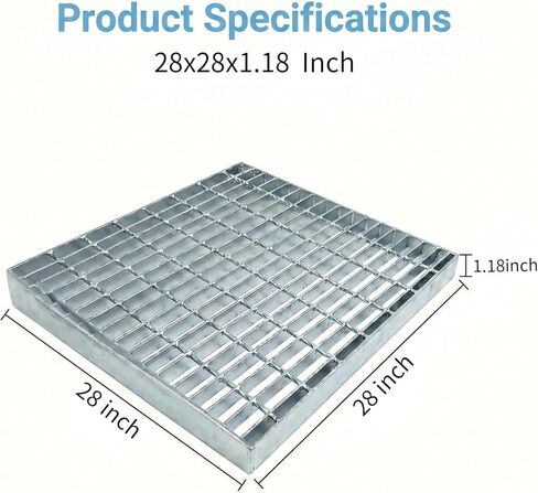 Outdoor Galvanized Steel Drain Grate, 6600 lb Heavy Duty Metal Catch Basin Grate for 28x28 Inch Class Channel Grate, Rust-Resistant Square Drainage Grates for Garage, Sewer, Dowmspout, Driveway in Kuwait