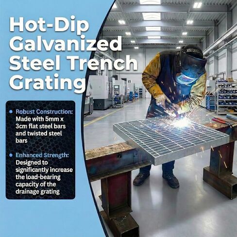 Outdoor Galvanized Steel Drain Grate, 6600 lb Heavy Duty Metal Catch Basin Grate for 28x28 Inch Class Channel Grate, Rust-Resistant Square Drainage Grates for Garage, Sewer, Dowmspout, Driveway in Kuwait