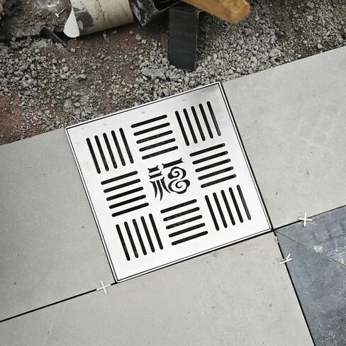 Drainage Channel Outdoor Drain Cover Square Rectangle, Stainless Steel Drain Grate and Frame Kit, Floor Drainage Grate for Sewer Basement Patio Yard Farm Garage Concrete Well(45x45x3cm(17.7X in Saudi Arabia