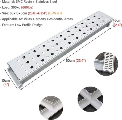 2 Ft Channel Drain, Outdoor Metal Drainage Grates for Yard Driveway Walkway Floor, U Shaped Trough Cover Plate Trench Low Profile Durable (Color : Style 3) in Saudi Arabia