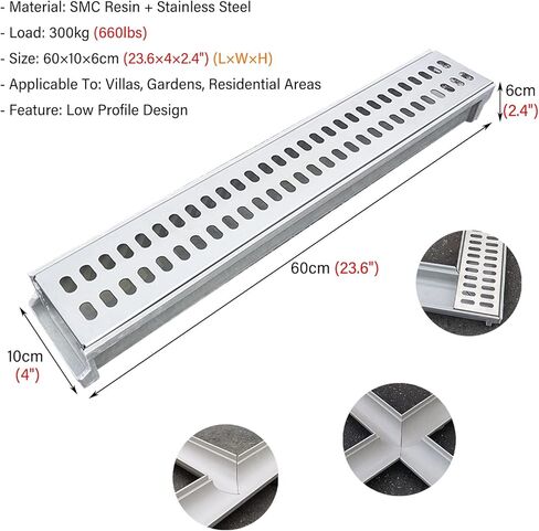 Drainage Channels and Grating, Low Profile Storm Drain Cover/Floor Trench Systems Easy to Cut, with Stainless Steel Grates & U Shaped Resin Channel (Color : A) in Saudi Arabia